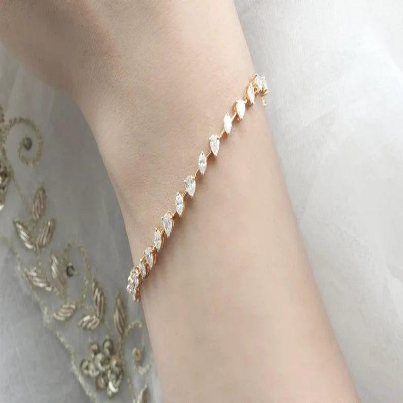 14K SOLID GOLD PEAR/MARQUISE TENNIS BRACELET