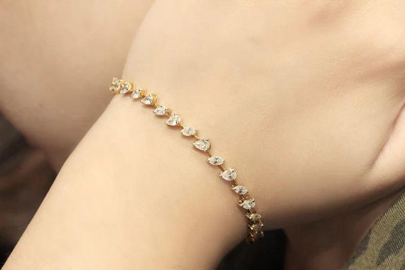 14K SOLID GOLD PEAR/MARQUISE TENNIS BRACELET