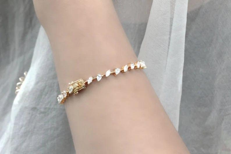 14K SOLID GOLD PEAR/MARQUISE TENNIS BRACELET