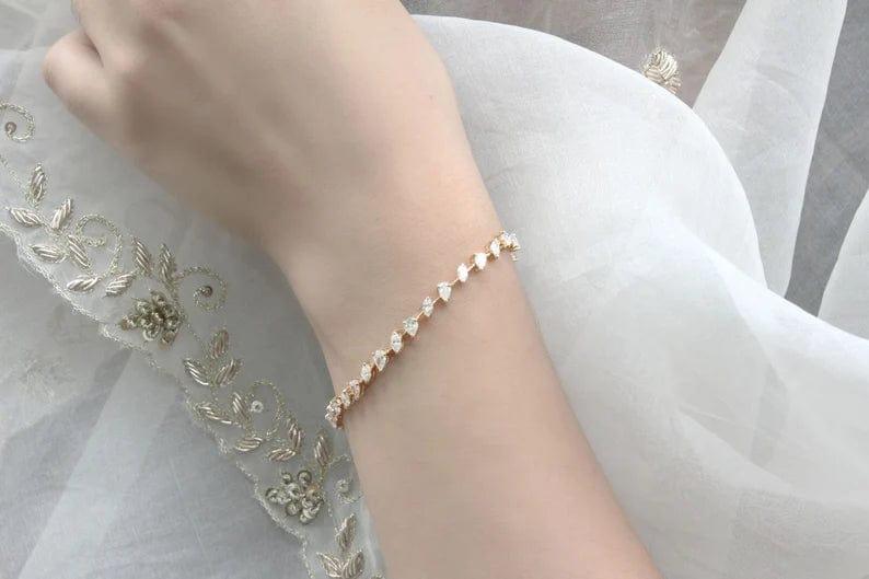 14K SOLID GOLD PEAR/MARQUISE TENNIS BRACELET