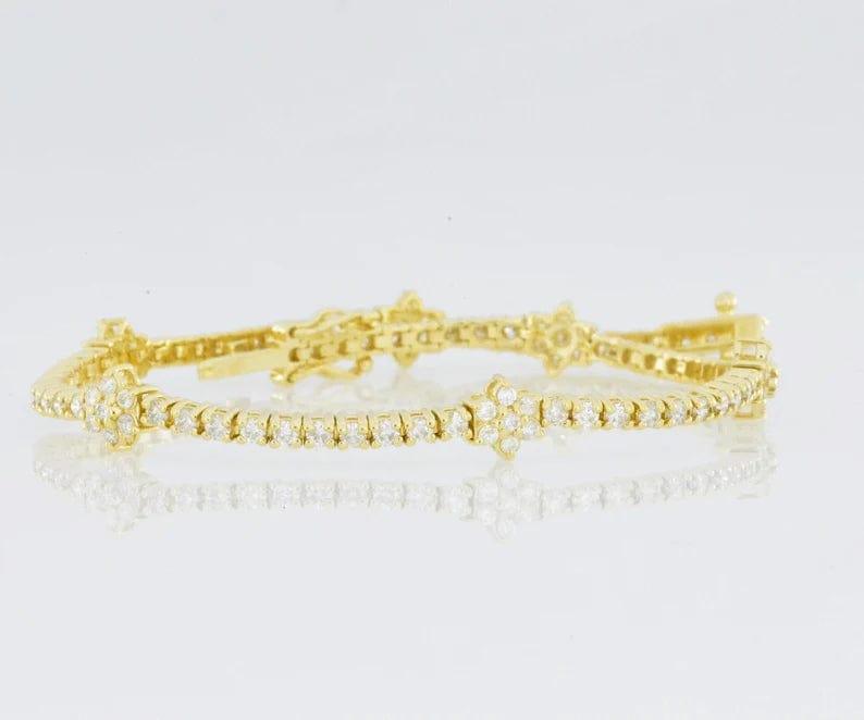 14K SOLID GOLD TENNIS FLORAL STYLE BRACELET