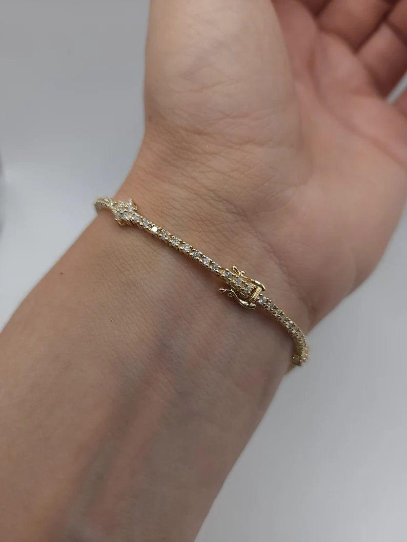 14K SOLID GOLD TENNIS FLORAL STYLE BRACELET