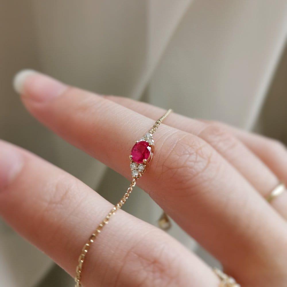 14K YELLOW GOLD OVAL RUBY DAINTY BRACELET