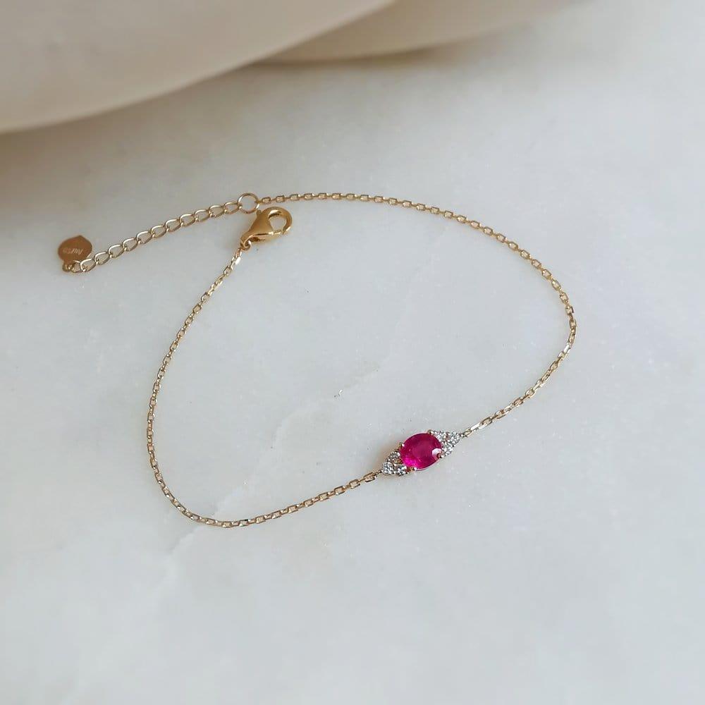 14K YELLOW GOLD OVAL RUBY DAINTY BRACELET