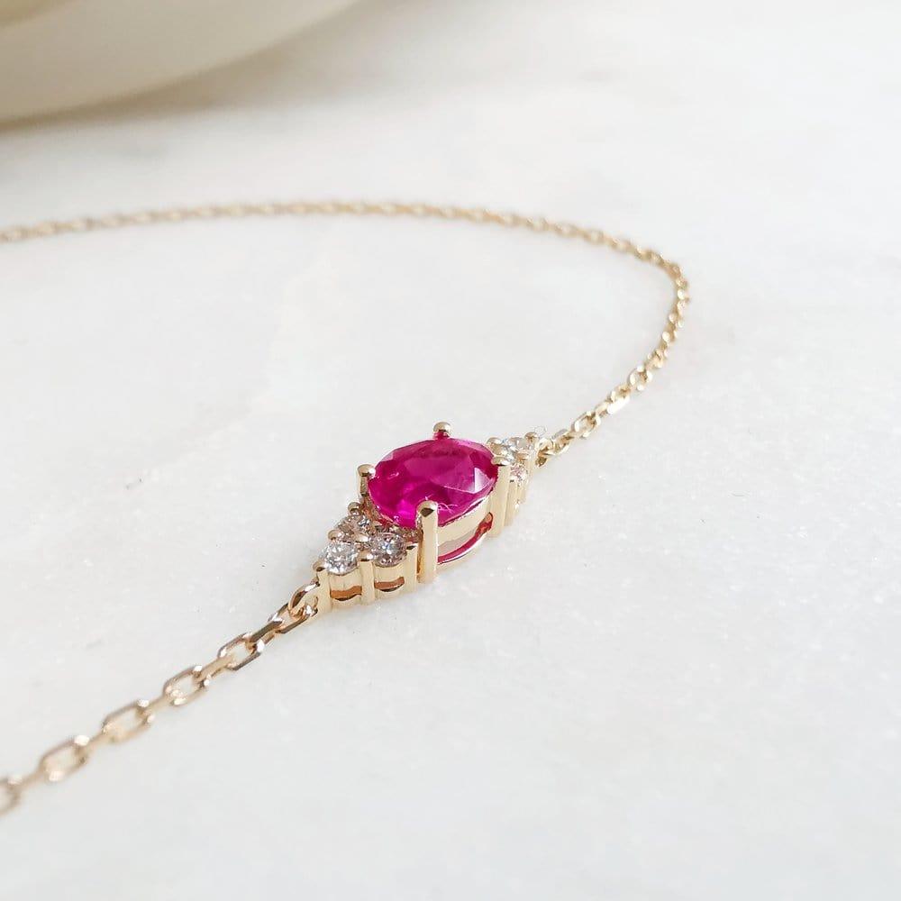 14K YELLOW GOLD OVAL RUBY DAINTY BRACELET