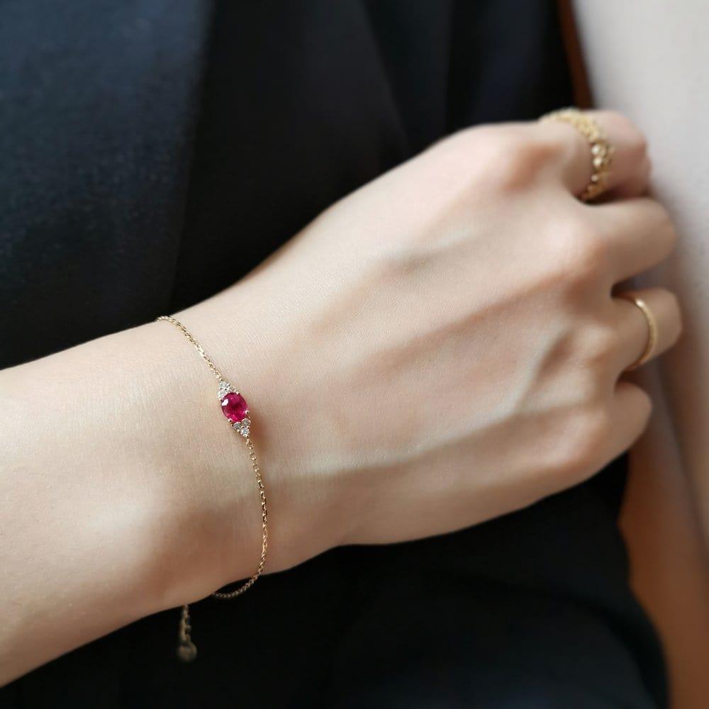 14K YELLOW GOLD OVAL RUBY DAINTY BRACELET