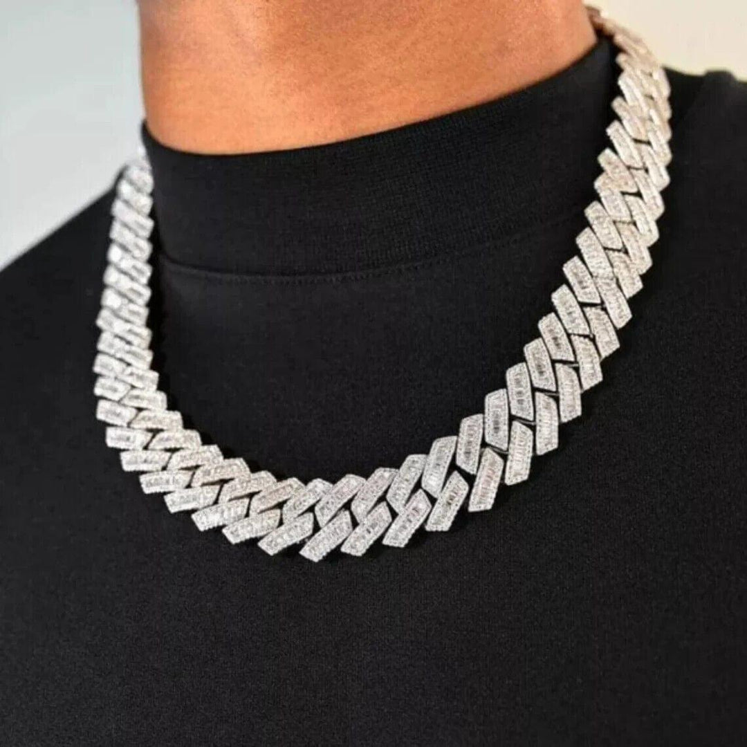 15MM ROUND AND BAGUETTE MOISSANITE DIAMOND CUBAN LINK ICED OUT CHAIN