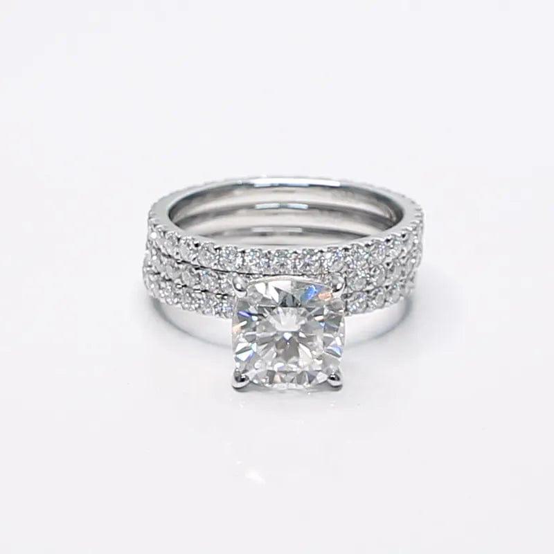 1CT CUSHION CUT MOISSANITE WEDDING RING WITH TWO STACKING BAND