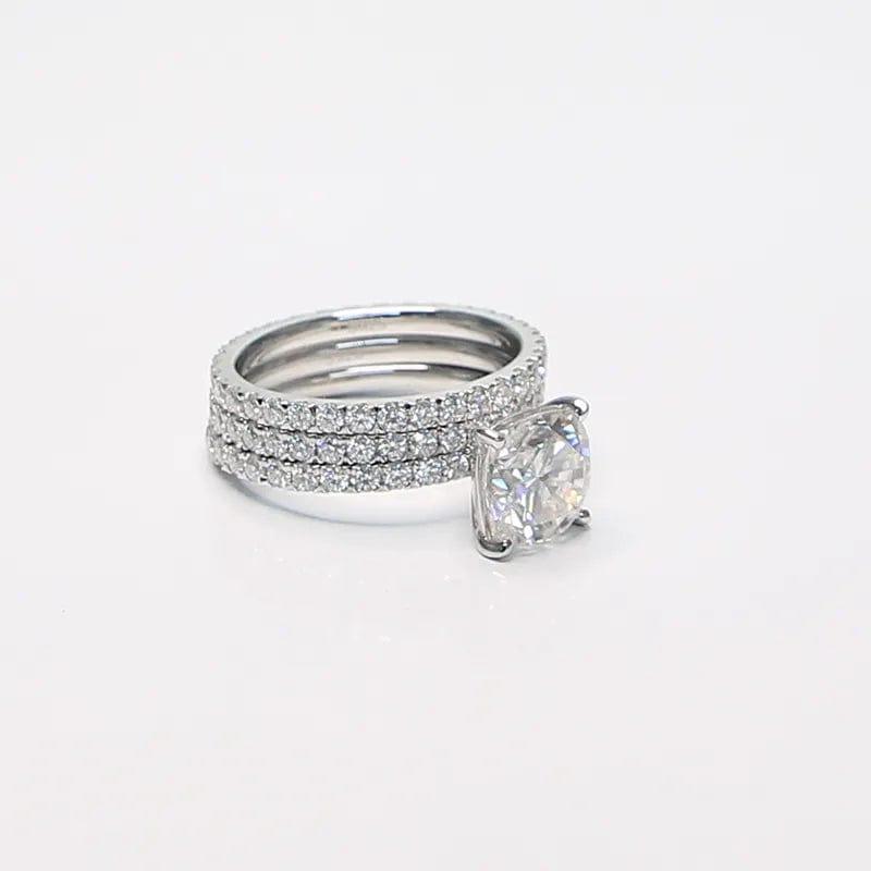 1CT CUSHION CUT MOISSANITE WEDDING RING WITH TWO STACKING BAND