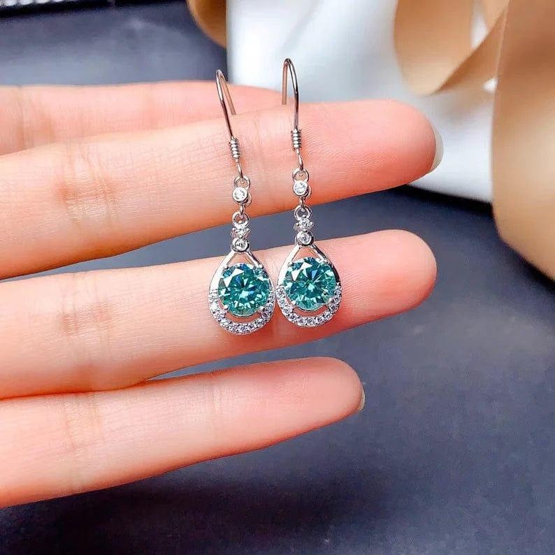 2.00 TCW ROUND CUT GREEN MOISSANITE HOOP EARRING