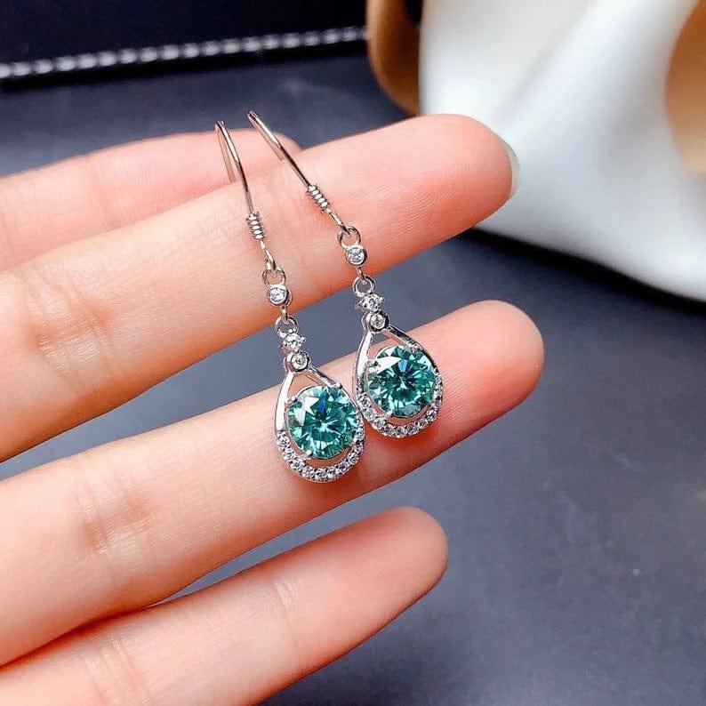 2.00 TCW ROUND CUT GREEN MOISSANITE HOOP EARRING