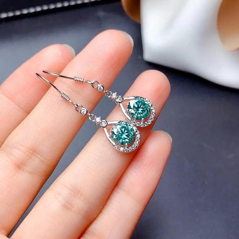 2.00 TCW ROUND CUT GREEN MOISSANITE HOOP EARRING