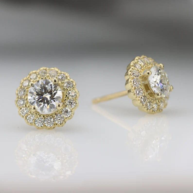 2.32 TCW ROUND CUT MOISSANITE MILGRAIN HALO STUD EARRING