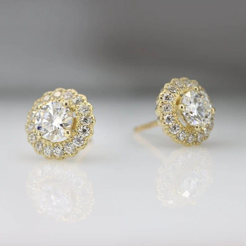 2.32 TCW ROUND CUT MOISSANITE MILGRAIN HALO STUD EARRING