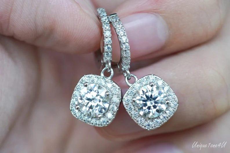 2.35 TCW ROUND CUT MOISSANITE HALO STYLE HOOP EARRING