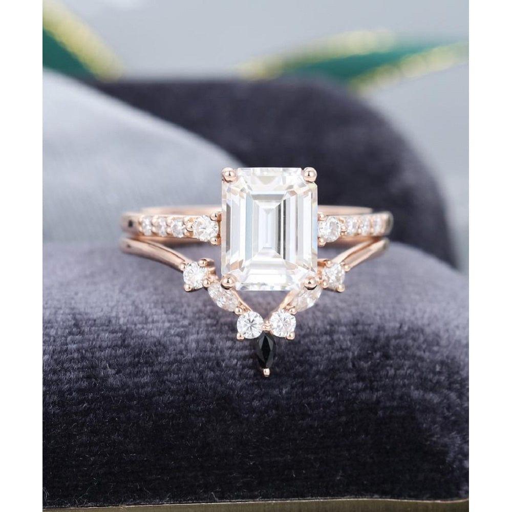 2.50CT EMERALD CUT MARQUISE CUT VINTAGE ROSE GOLD MOISSANITE ENGAGEMENT RING WITH MATCHING BAND