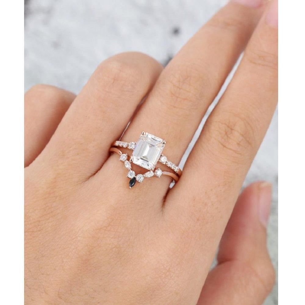 2.50CT EMERALD CUT MARQUISE CUT VINTAGE ROSE GOLD MOISSANITE ENGAGEMENT RING WITH MATCHING BAND