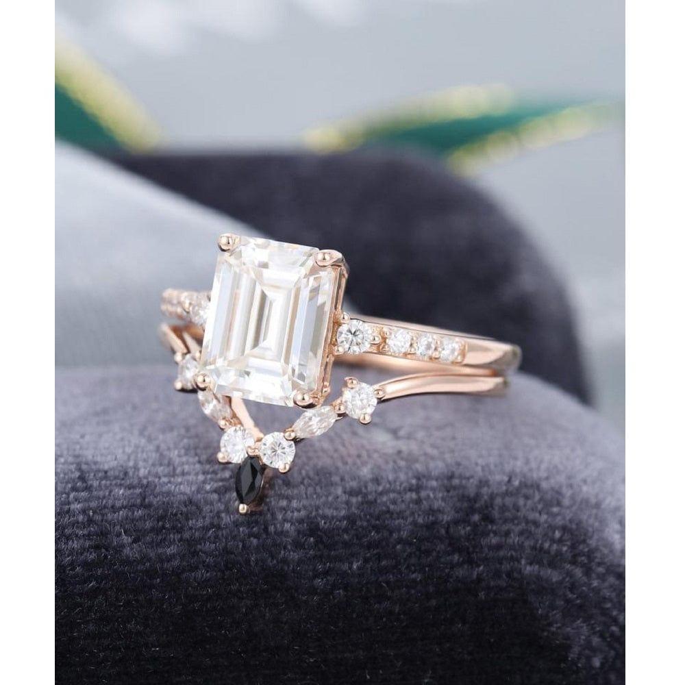 2.50CT EMERALD CUT MARQUISE CUT VINTAGE ROSE GOLD MOISSANITE ENGAGEMENT RING WITH MATCHING BAND