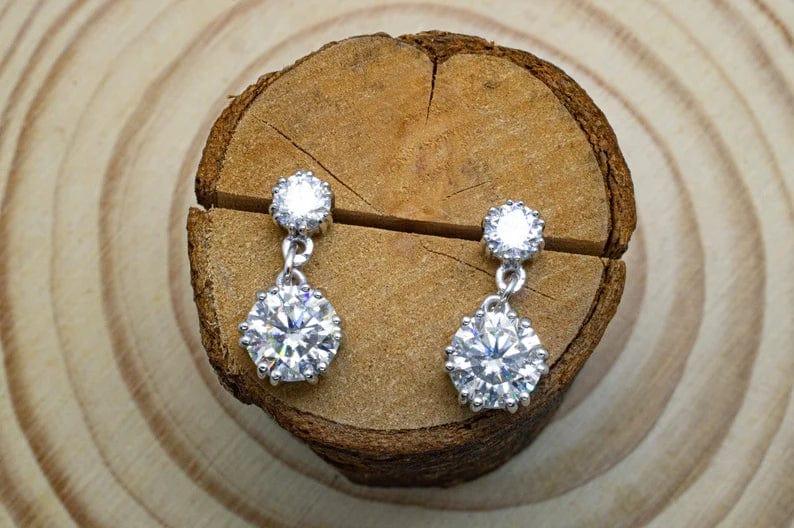 2.60 TCW ROUND CUT MOISSANITE SIX PRONG DANGLE DROP EARRING