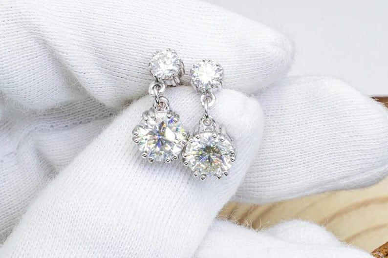 2.60 TCW ROUND CUT MOISSANITE SIX PRONG DANGLE DROP EARRING