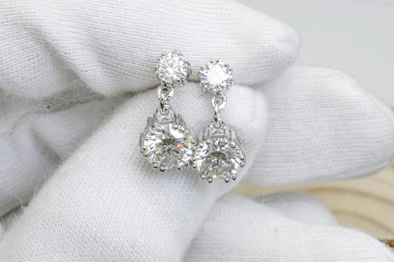 2.60 TCW ROUND CUT MOISSANITE SIX PRONG DANGLE DROP EARRING