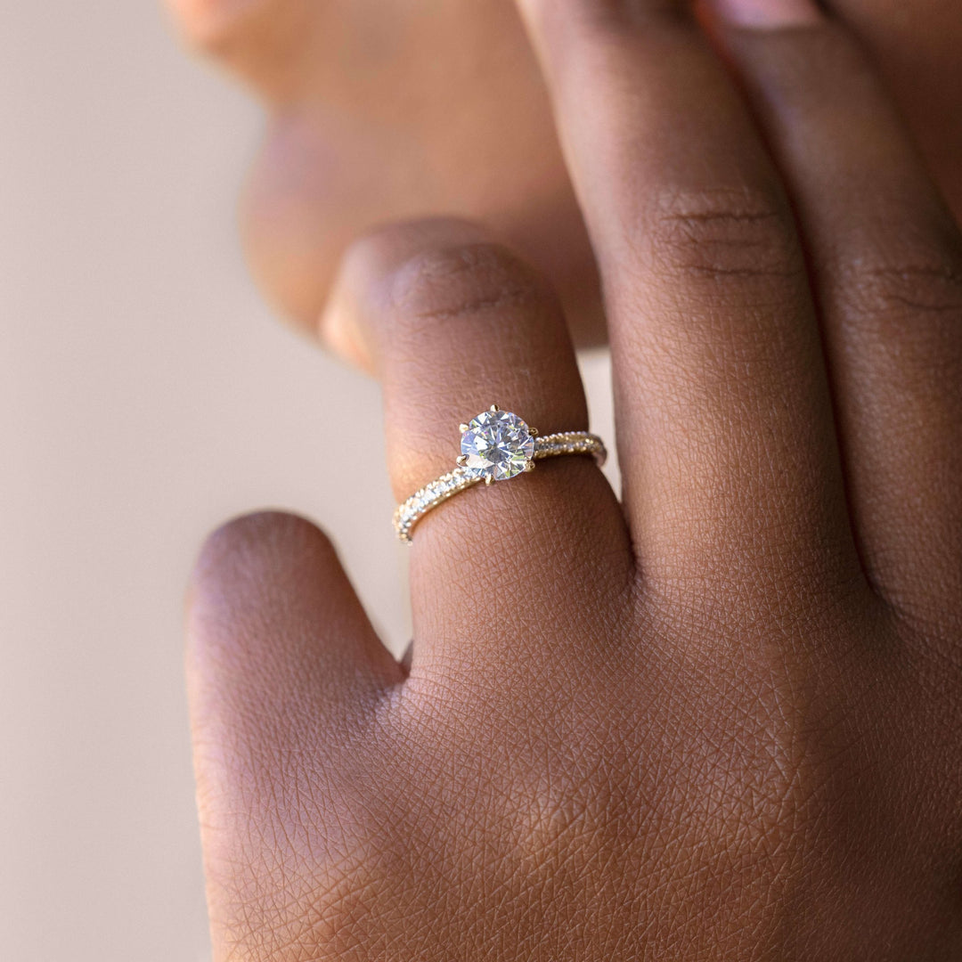 LYRE ACCENTED ROUND CUT MOISSANITE ENGAGEMENT RING