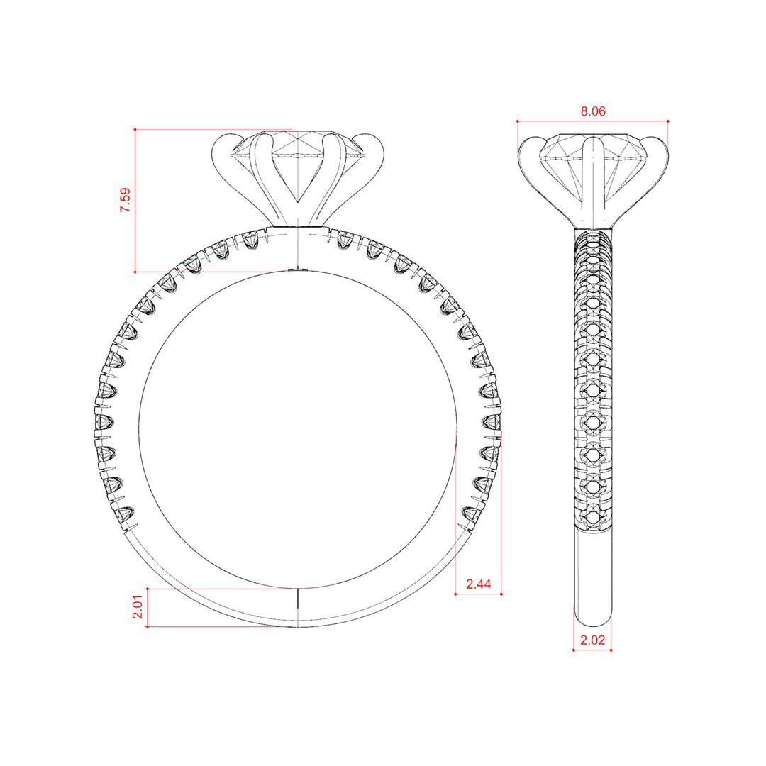 LYRE ACCENTED ROUND CUT MOISSANITE ENGAGEMENT RING