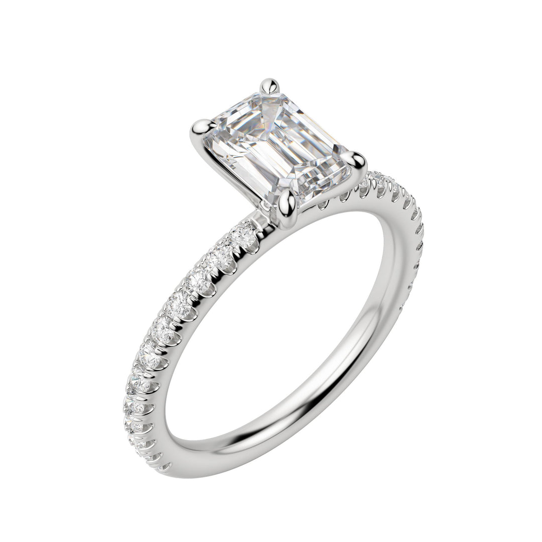 LYRE ACCENTED EMERALD CUT MOISSANITE ENGAGEMENT RING