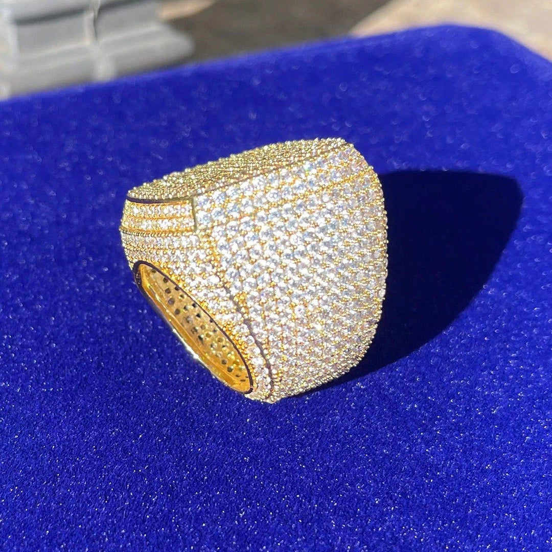 24K GOLD PLATED ICED OUT HIP HOP DIAMOND VVS MOISSANITE STONES BIG RING FOR GIFT