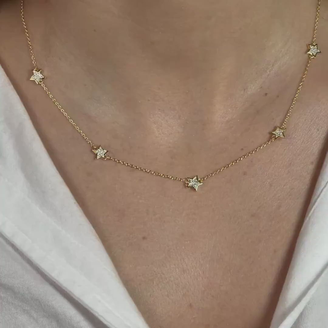 14K GOLD STAR ROUND SHAPED MOISSANITE DIAMOND BY YARD NECKLACE