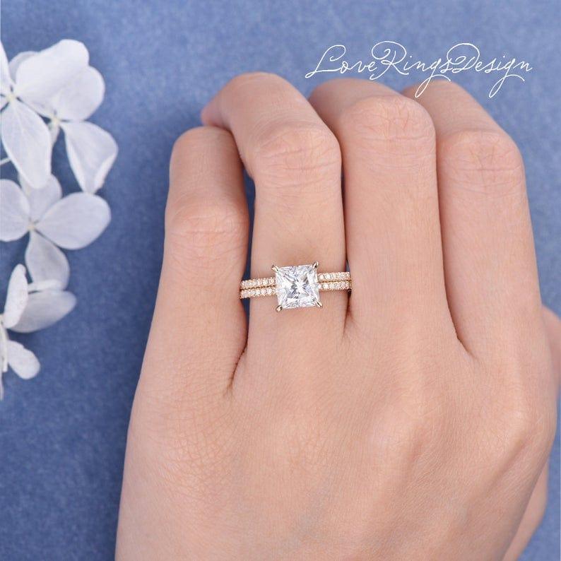 2CT CLAW PRONGS ETERNITY STACKING SOLITAIRE MOISSANITE ENGAGEMENT RING