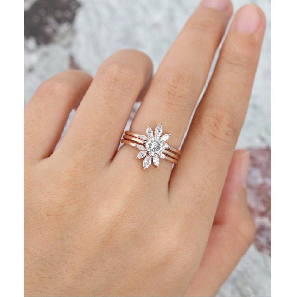 2CT ROUND CUT MOISSANITE TRIO BRIDAL PROMISE MOISSANITE RING SET