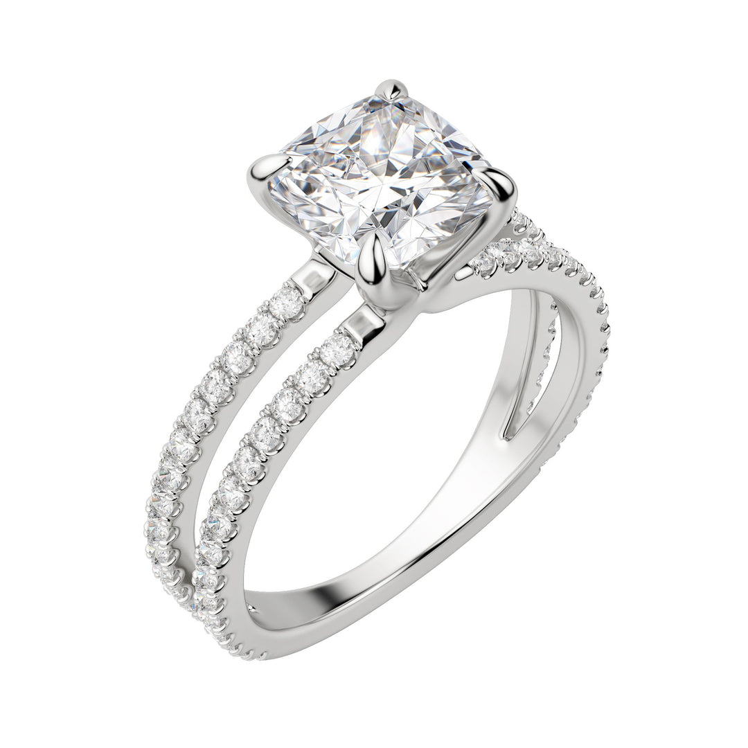 DUET ACCENTED CUSHION CUT MOISSANITE ENGAGEMENT RING