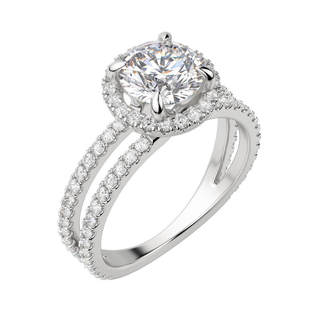 DUET HALO ROUND CUT MOISSANITE ENGAGEMENT RING