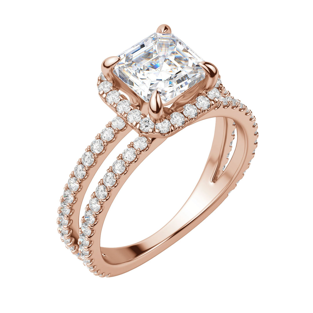 DUET HALO ASSCHER CUT MOISSANITE ENGAGEMENT RING