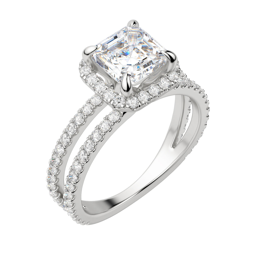 DUET HALO ASSCHER CUT MOISSANITE ENGAGEMENT RING