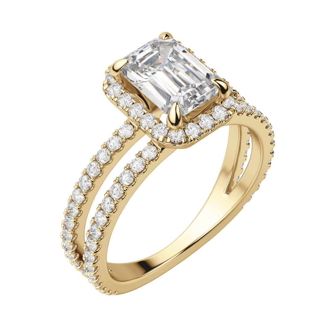 DUET HALO EMERALD CUT MOISSANITE ENGAGEMENT RING