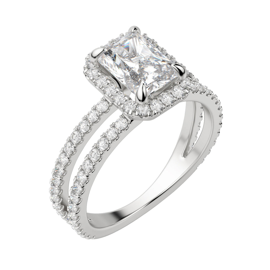 DUET HALO RADIANT CUT MOISSANITE ENGAGEMENT RING