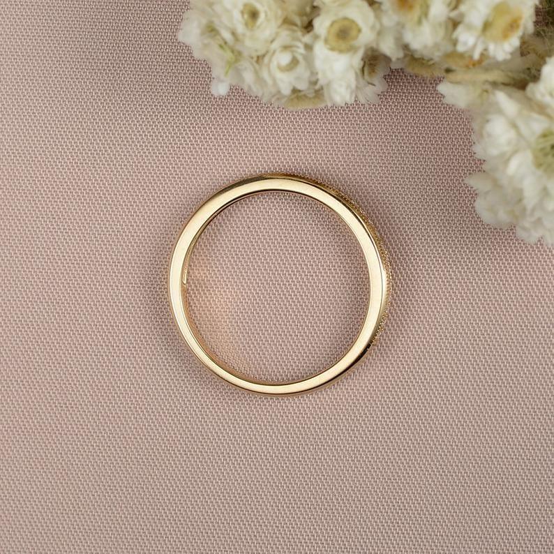 3MM WIDE WOMEN MILGRAIN YELLOW GOLD HALF ETERNITY MOISSANITE WEDDING BAND