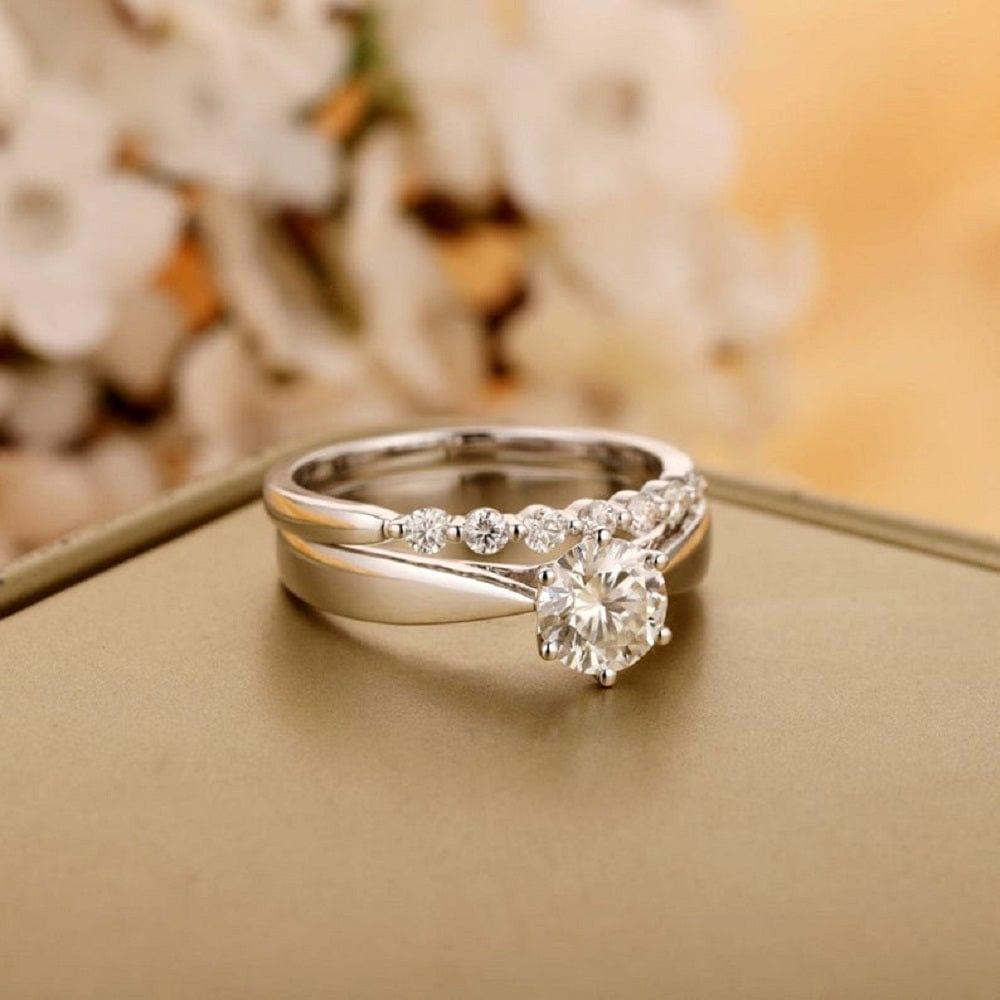 7.50MM ROUND CUT SOLID WHITE GOLD SOLITAIRE ANNIVERSARY MOISSANITE ENGAGEMENT RING BRIDAL SET