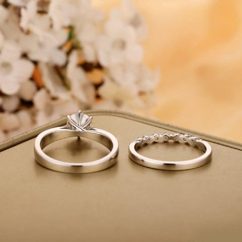 7.50MM ROUND CUT SOLID WHITE GOLD SOLITAIRE ANNIVERSARY MOISSANITE ENGAGEMENT RING BRIDAL SET