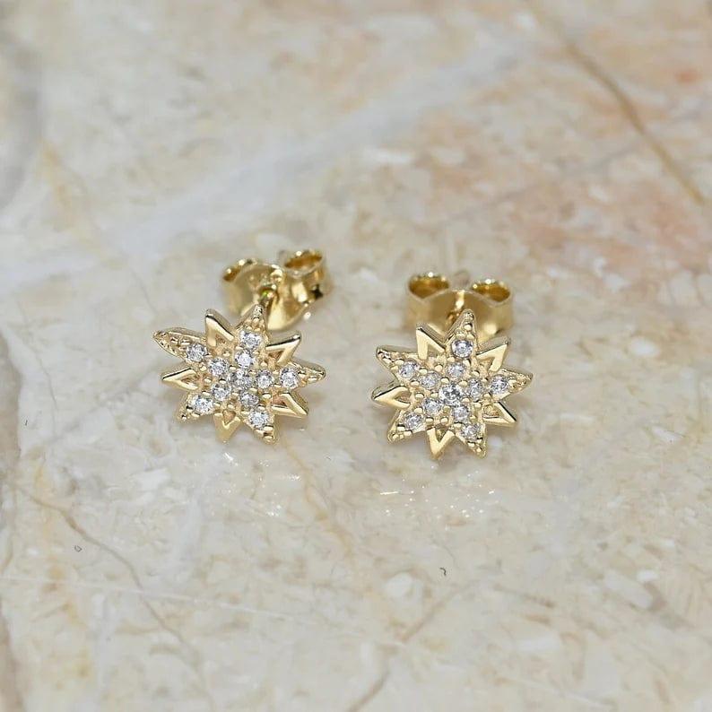 8MM ROUND CUT DAINTY STAR MOISSANITE EARRING FOR WOMEN