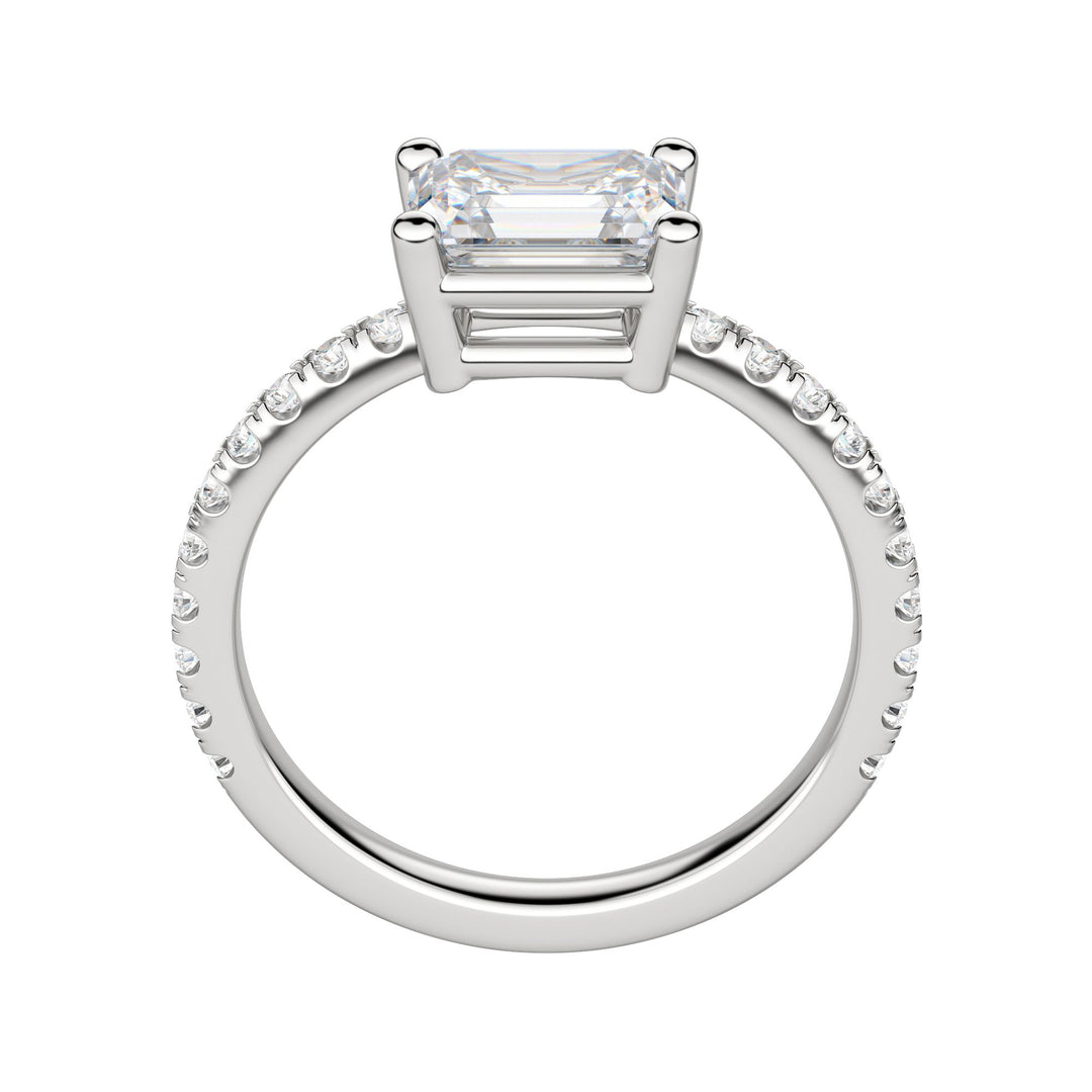 EDGY BASKET ACCENTED EMERALD CUT MOISSANITE ENGAGEMENT RING