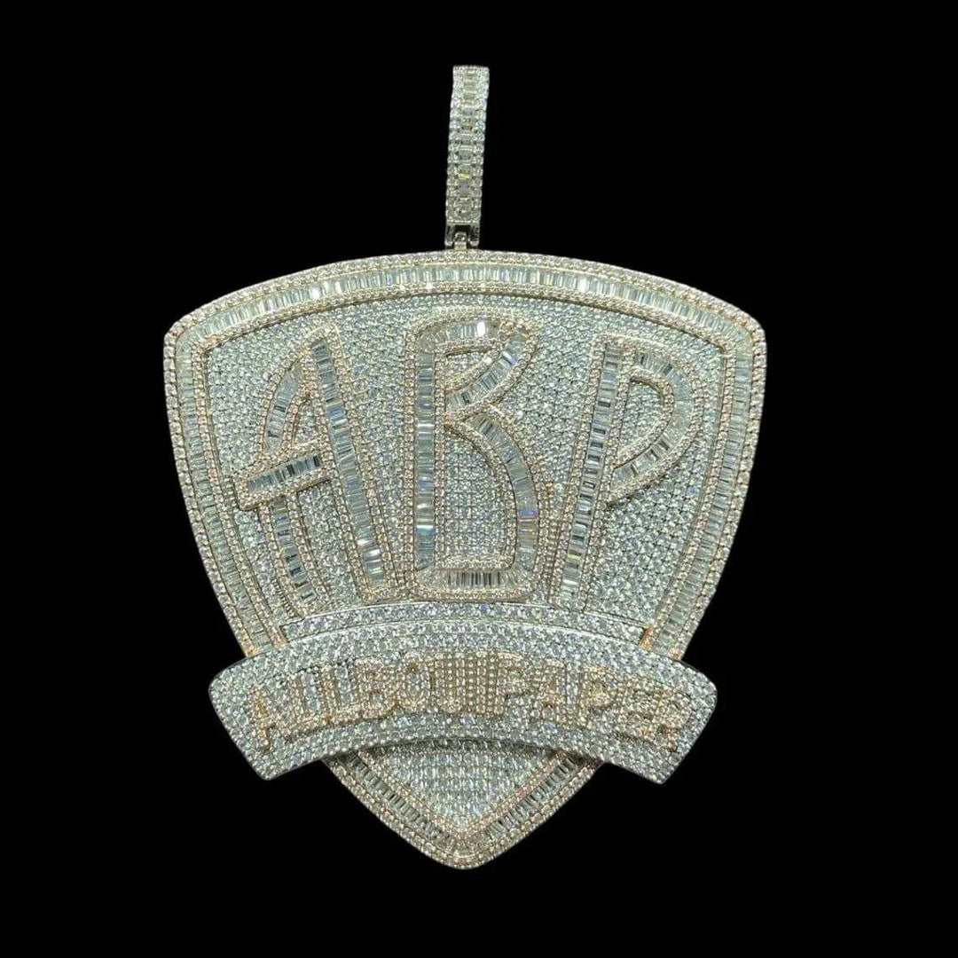 ALL BOUT PAPER BIG LUXURY BAGUETTE & ROUND MOISSANITE DIAMOND ABP ICED OUT PENDANT