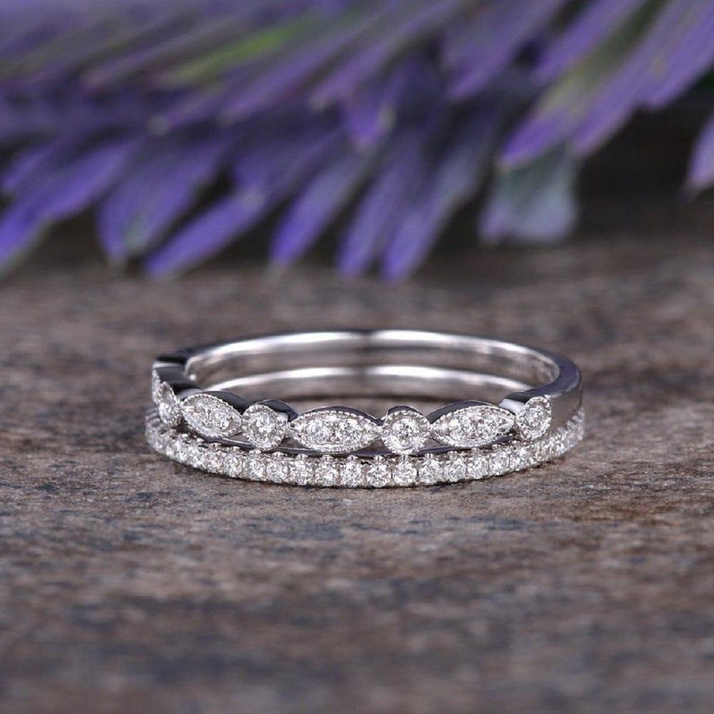 ART DECO MILGRAIN ETERNITY STACKING BAND SIMPLE WEDDING BAND