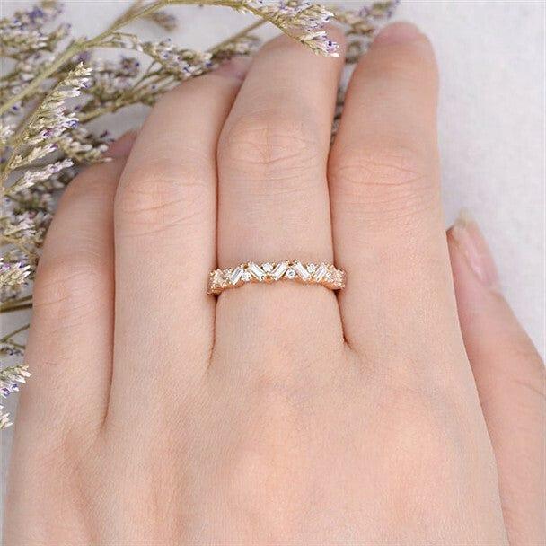 ART DECO WEDDING BAND MOISSANITE WEDDING STACKABLE BAND