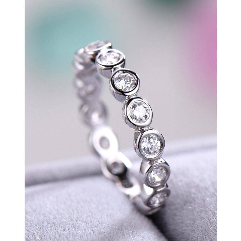 BEZEL SET MOISSANITE DIAMOND WHITE GOLD FULL ETERNITY STACKING WEDDING BAND