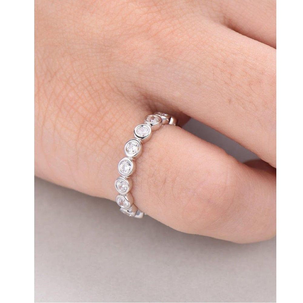 BEZEL SET MOISSANITE DIAMOND WHITE GOLD FULL ETERNITY STACKING WEDDING BAND