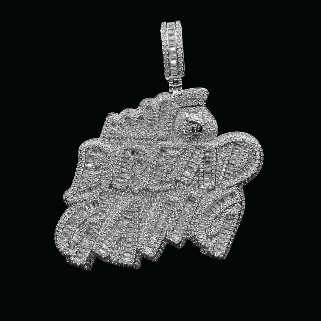 BREAD GANG MONEY BAG MOISSANITE BAGUETTE & ROUND DIAMOND ICED OUT PENDANT