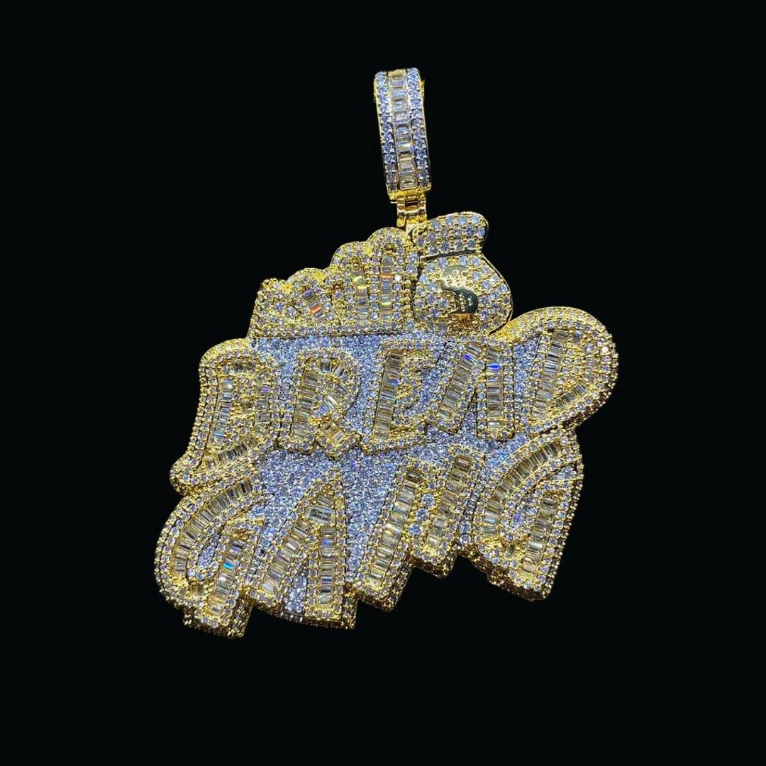 BREAD GANG MONEY BAG MOISSANITE BAGUETTE & ROUND DIAMOND ICED OUT PENDANT